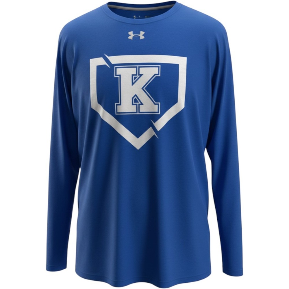 Under Armour HeatGear Mens Large Royal Blue Long Sleeve Baseball Shirt Vintage